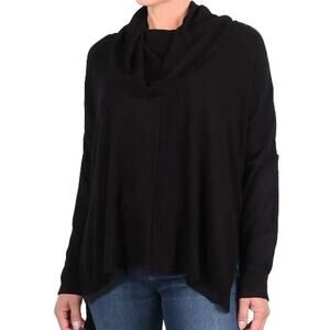 Status by Chenault Seam Front Cowl Neck Rib Knit Tunic Top in Black Medium $45